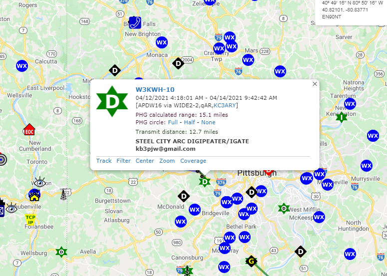 APRS coverage around W3KWH
