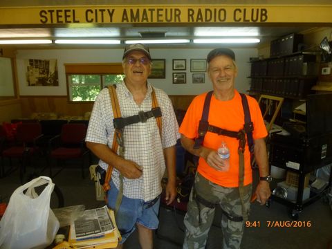 Karl WA3VXJ & Chuck N3UUV  taking a break from the crane truck