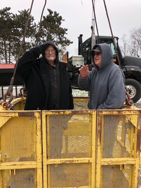 Walt KA3YNO and Karl WA3VXJ getting ready to install the Mosley in a very cold November